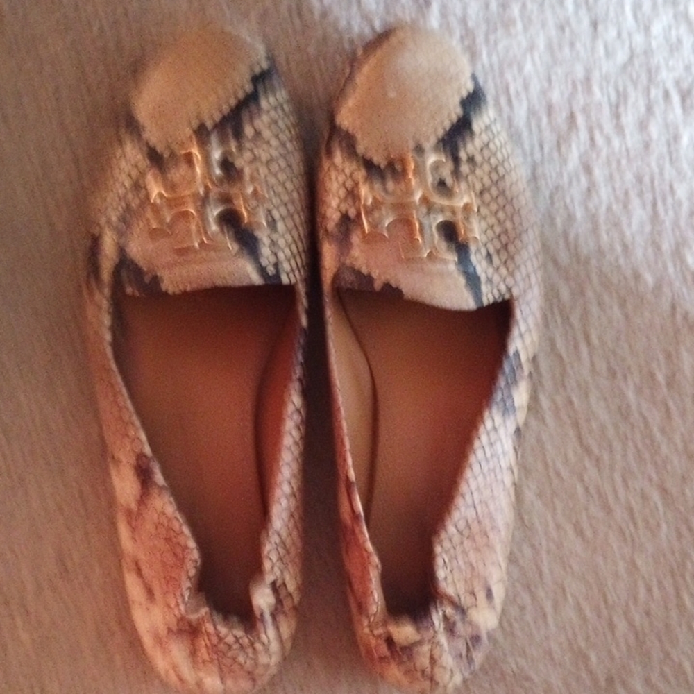 Tory Burch Cream and Brown Flats with Tassel Detail